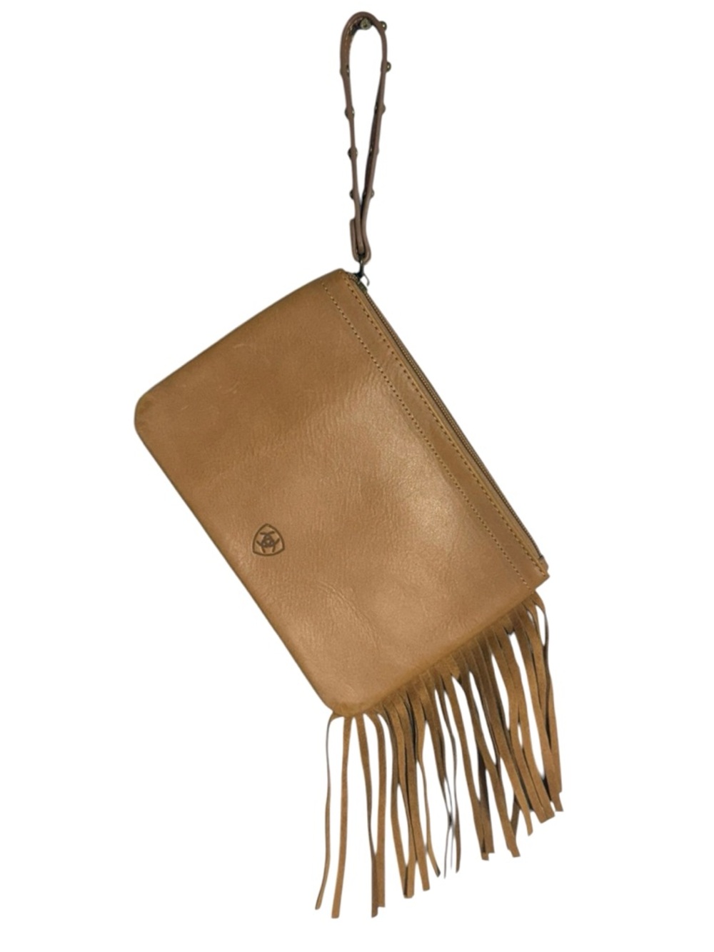 Ariat Tan Leather Fringe Wristlet Western Boho Studded Clutch Bag - Picture 5 of 7